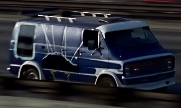 Weird blue van with motion blur