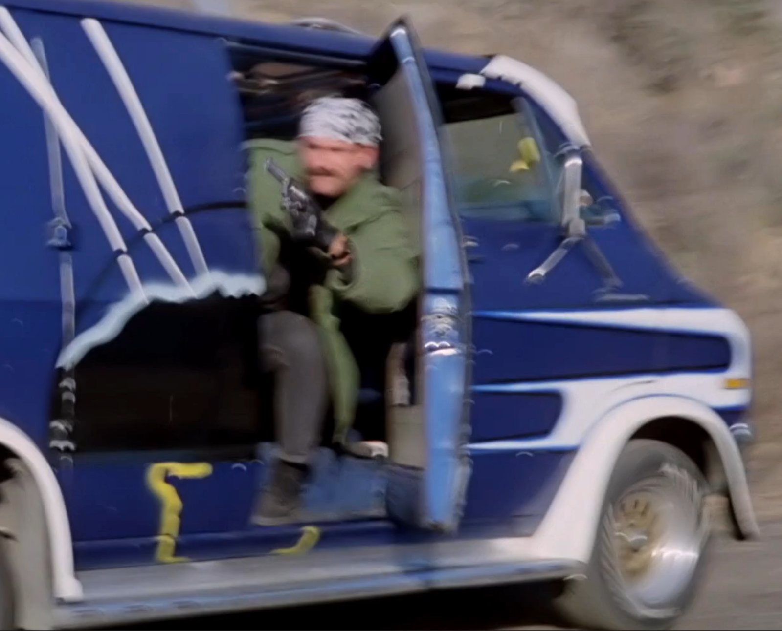 Weird blue van with goon